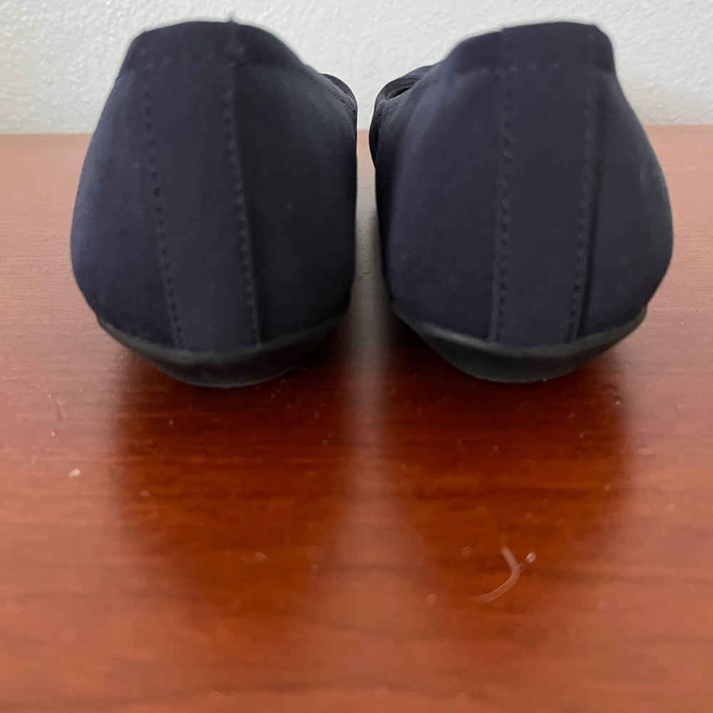 Anne Klein Navy Canvas Ballet Flats with Logo Plaque - Picture 4 of 6